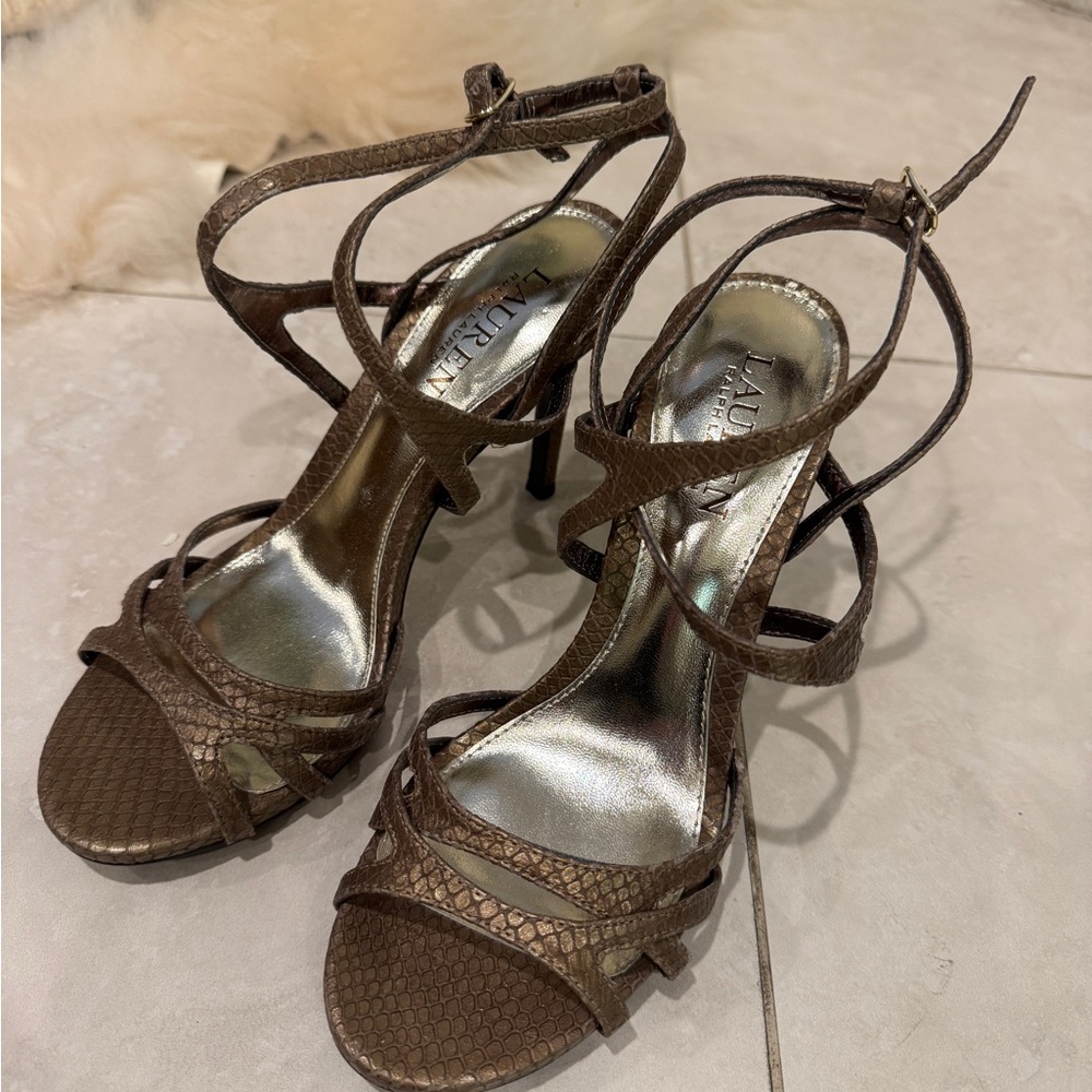 Ralph Lauren Antique Gold Strappy Heels. Size 7B.